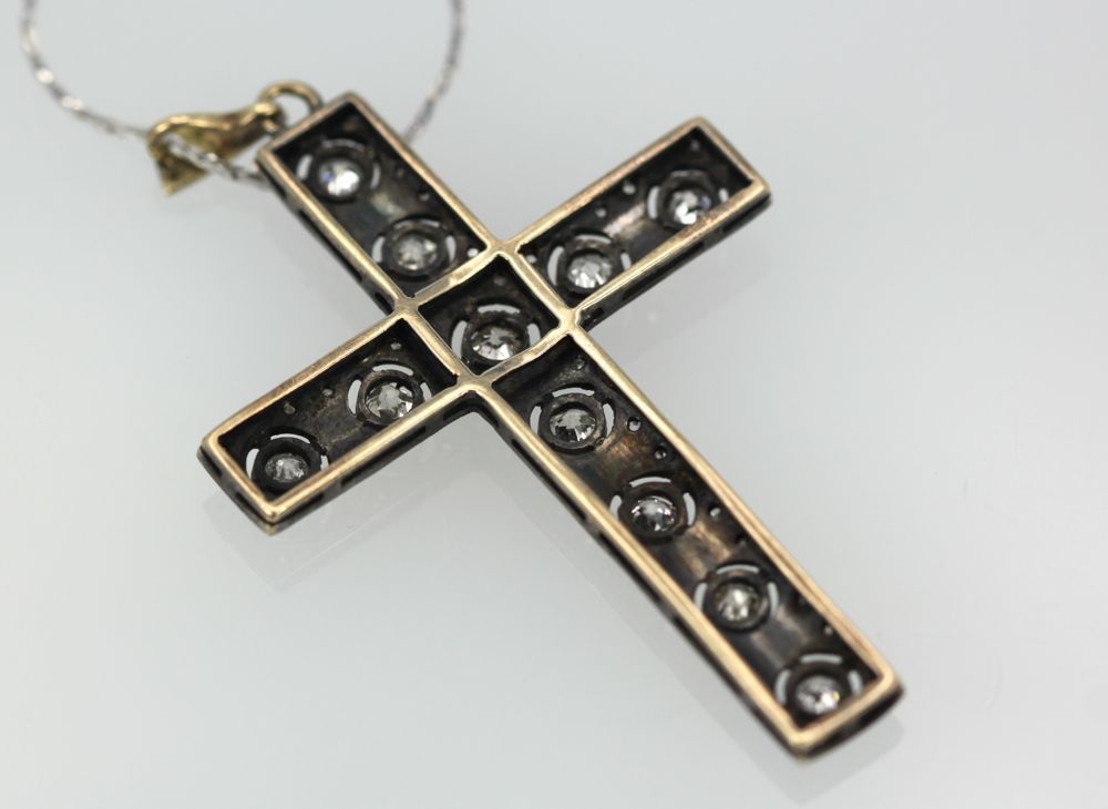 Antique Edwardian Gold & Silver Diamond Cross Pendant – back