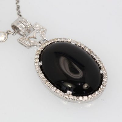 Art Deco Onyx Pendant Diamond Surround - pendant