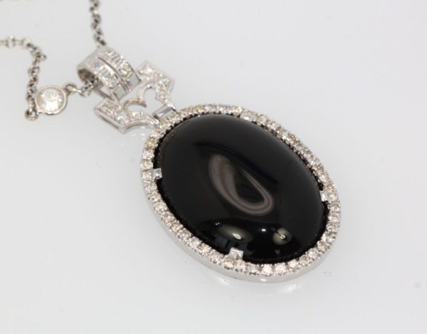 Art Deco Onyx Pendant Diamond Surround - pendant