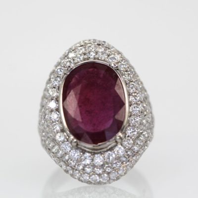 Ruby & Diamond Ring 18k White Gold