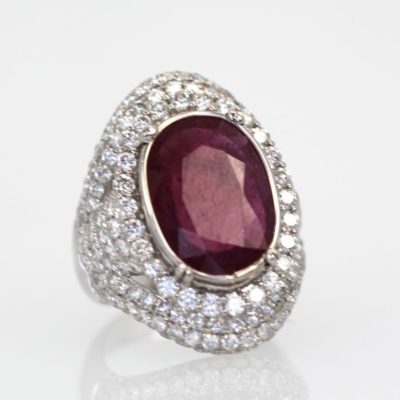 Ruby & Diamond Ring 18k White Gold - angle