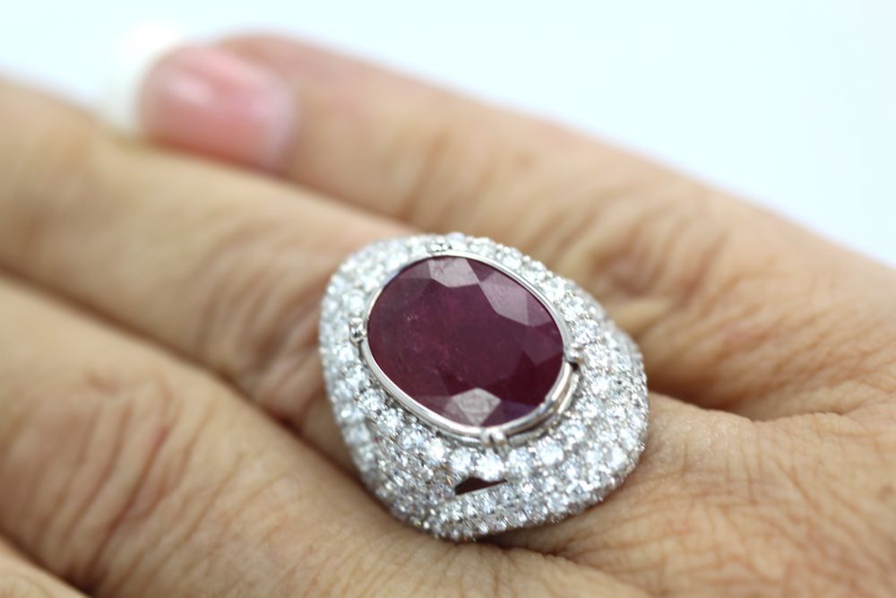 Ruby & Diamond Ring 18k White Gold – on finger