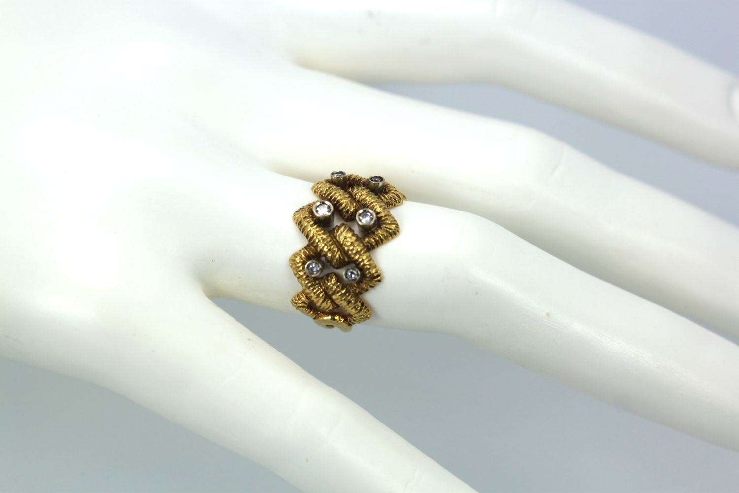 Buccellati Textured Braided 18K Band Ring W/Diamonds – model #2