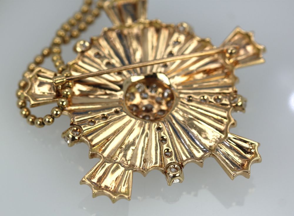 Vintage Gold Starburst Cross Pendant/Brooch – back #2