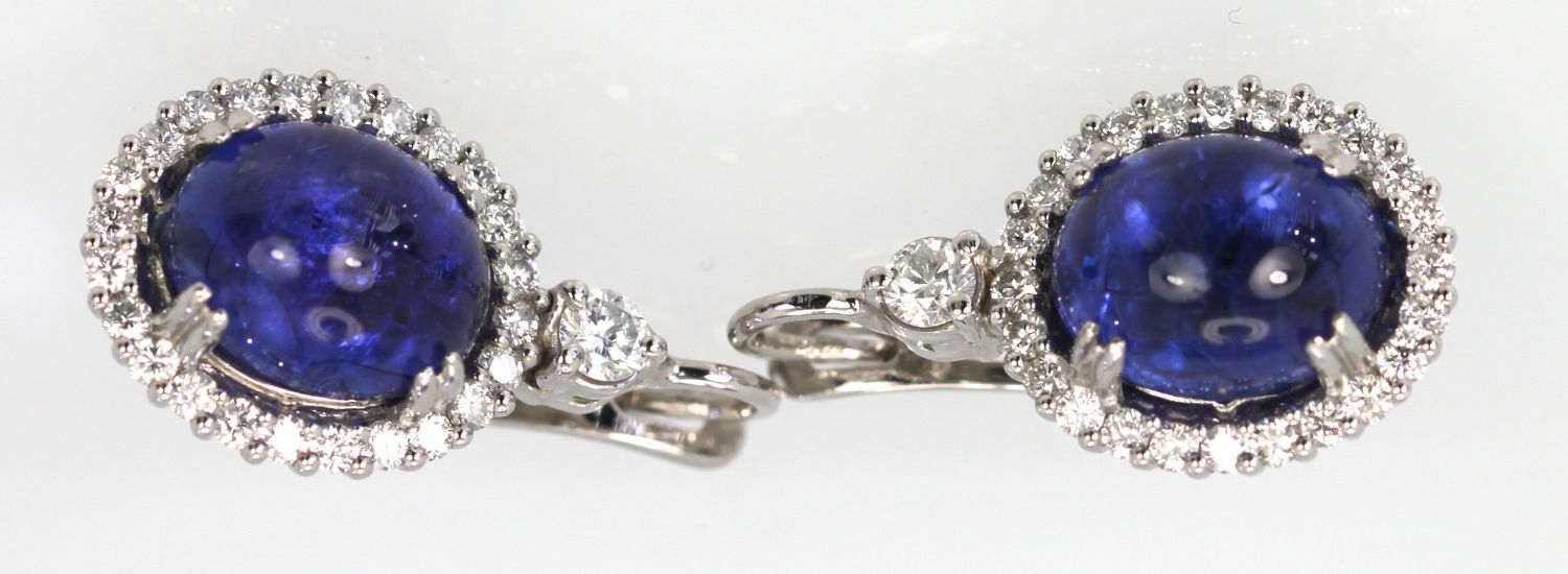 Tanzanite Cabochon Diamond Earrings – set