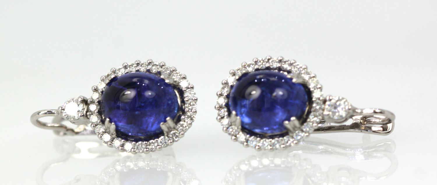 Tanzanite Cabochon Diamond Earrings
