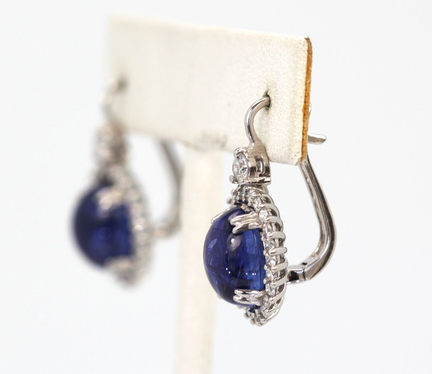 Tanzanite Cabochon Diamond Earrings – side angle