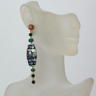 Uploaded ToDangle/Drop Ceramic Emerald, Sapphire, Rhodolite Earrings - model #3