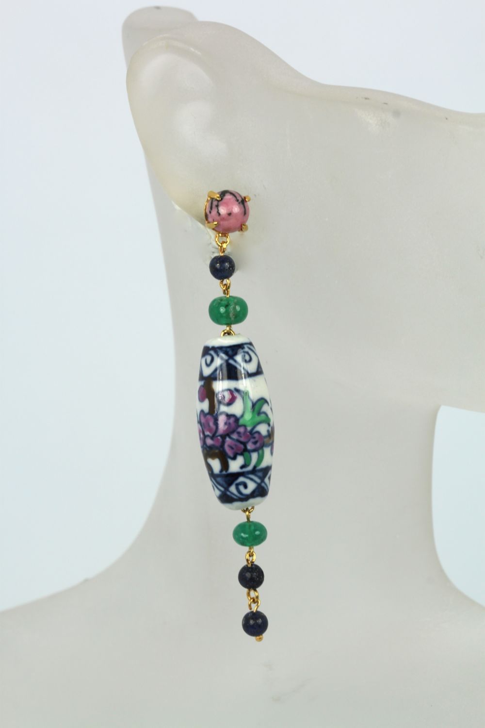 Uploaded ToDangle/Drop Ceramic Emerald, Sapphire, Rhodolite Earrings – detail