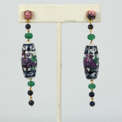Uploaded ToDangle/Drop Ceramic Emerald, Sapphire, Rhodolite Earrings - set