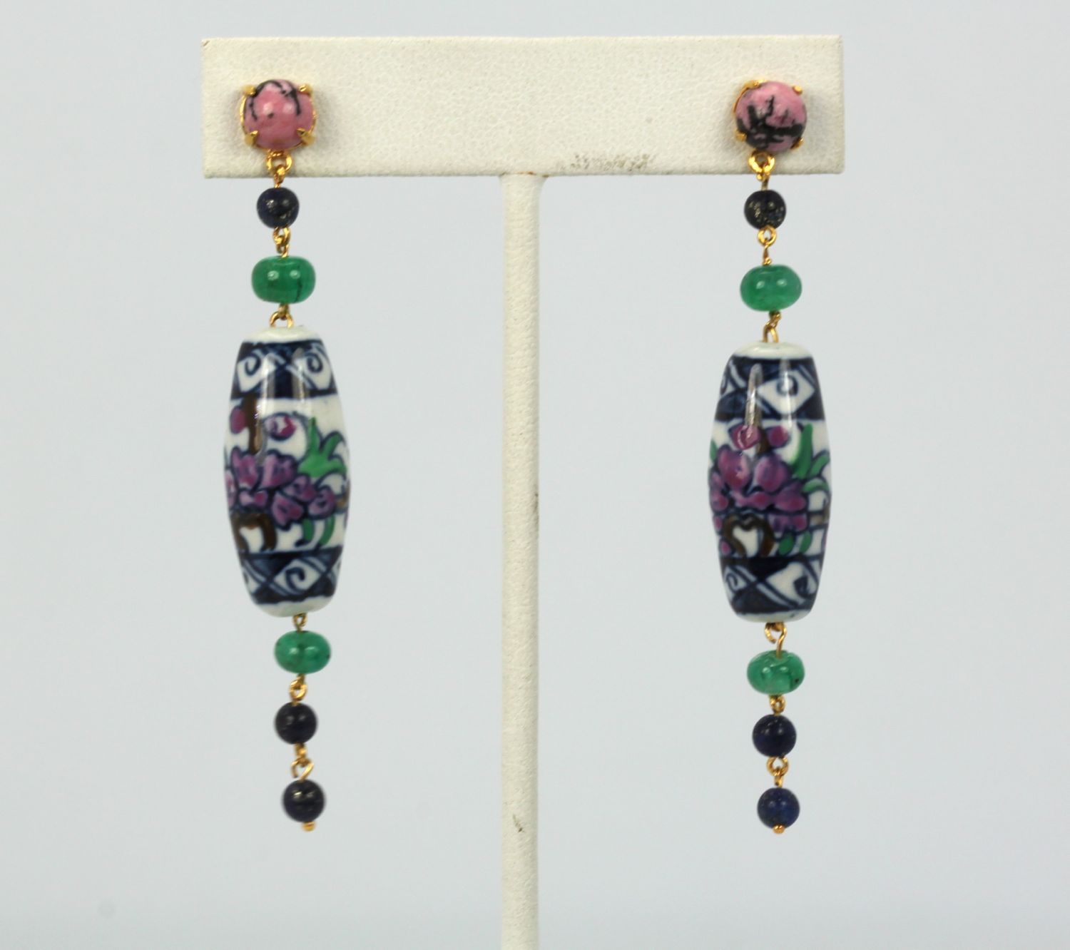 Uploaded ToDangle/Drop Ceramic Emerald, Sapphire, Rhodolite Earrings – set