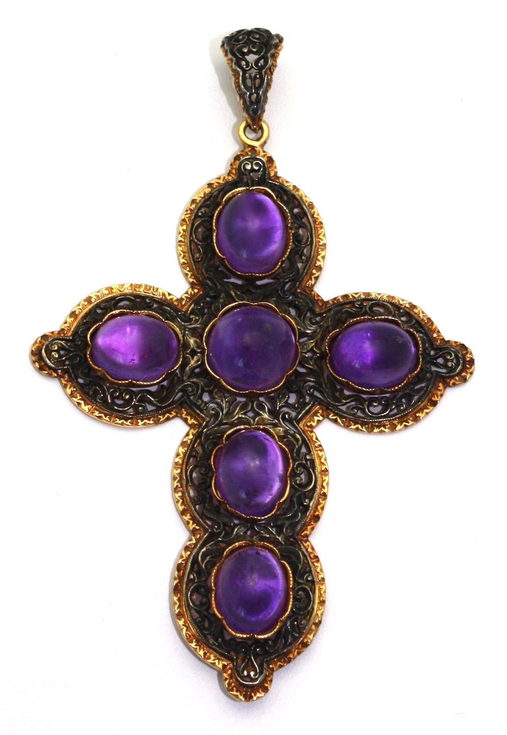 Corletto Blackened Amethyst Cross With Beaded Chain – cross only