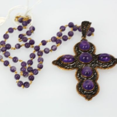 Corletto Blackened Amethyst Cross With Beaded Chain