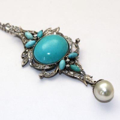 Persian Turquoise Palladium Pendant South Sea Pearl