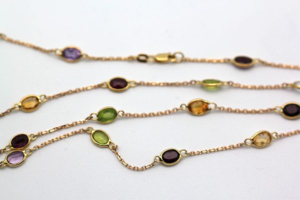 Multi Colored Oval Gemstones 18K Yellow Gold Chain