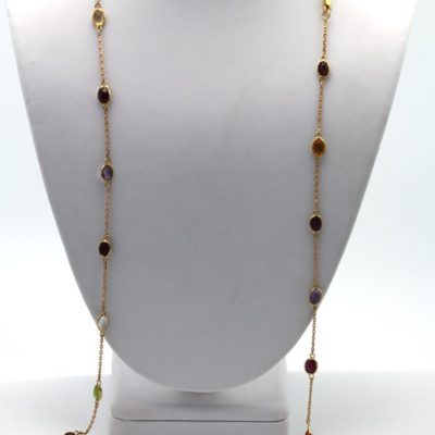 Multi Colored Oval Gemstones On 18K Yellow Gold Chain