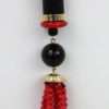 Vintage Coral, Onyx, And 18K Gold Tassel Strand Pendant different section close