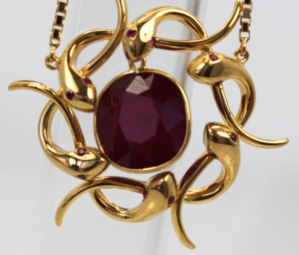 Retro Snake Wreath Pendant African Ruby - close up