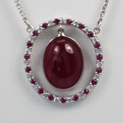 Cabochon Ruby White Gold & Diamond Necklace