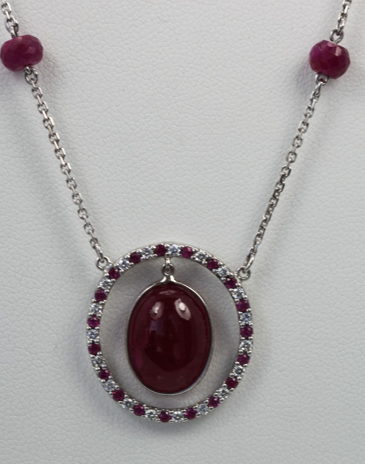 Cabochon Ruby White Gold And Diamond Necklace