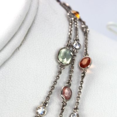 Multi Colored Sapphire & Diamond 18K White Gold Necklace 49" model detail