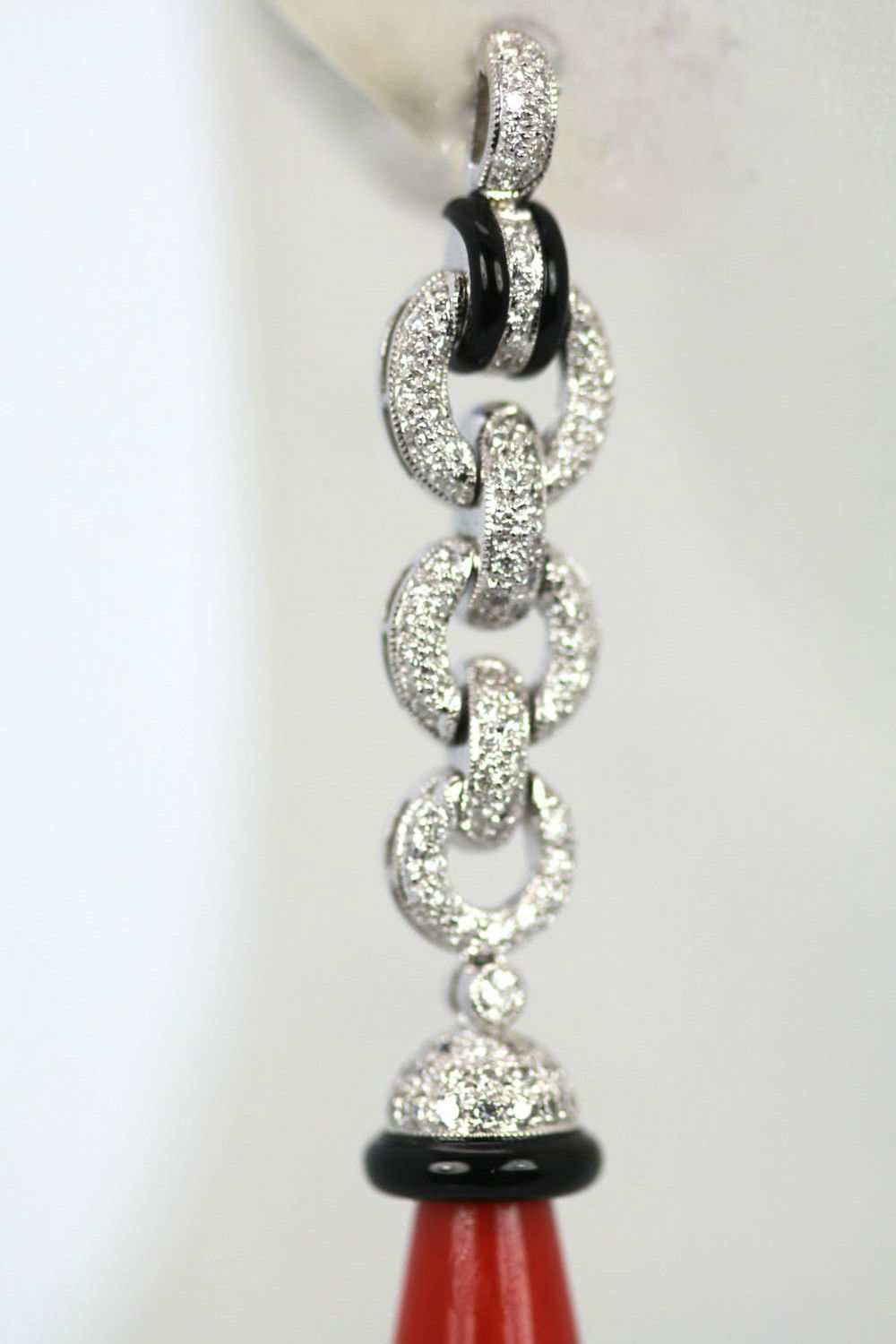 Eli Frei 18K White Gold, Coral & Onyx Drop Earrings chain