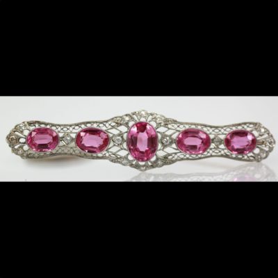 Pink Sapphire And Platinum Deco Brooch With Diamonds cropped