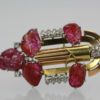 Art Deco Carved Ruby Diamond Brooch 18k Platinum detail