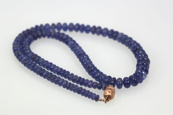 Blue Tanzanite Cabochon Beaded Necklace with 18k Rose Gold Clasp view