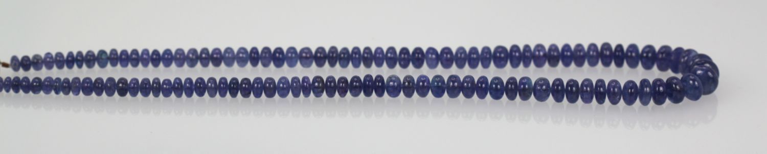 Blue Tanzanite Cabochon Beaded Necklace length