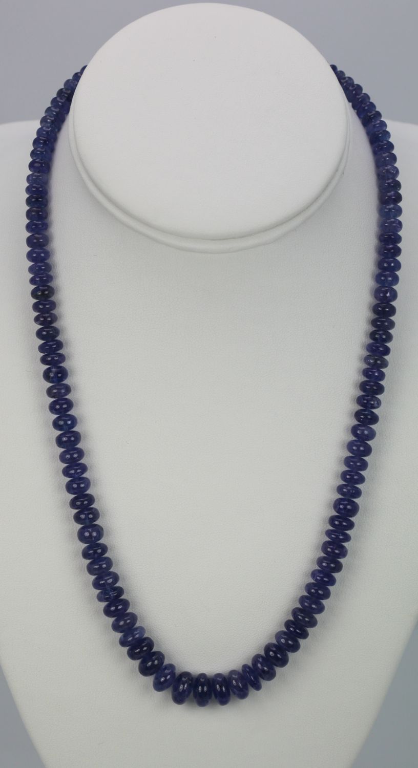 Blue Tanzanite Cabochon Beaded Necklace with 18k Rose Gold Clasp model