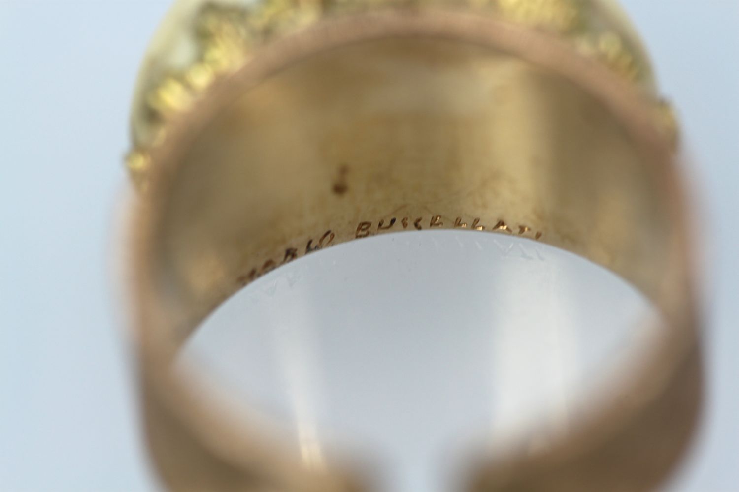 Buccellati 18K Brushed Yellow Gold & Turquoise Ring inside engraving