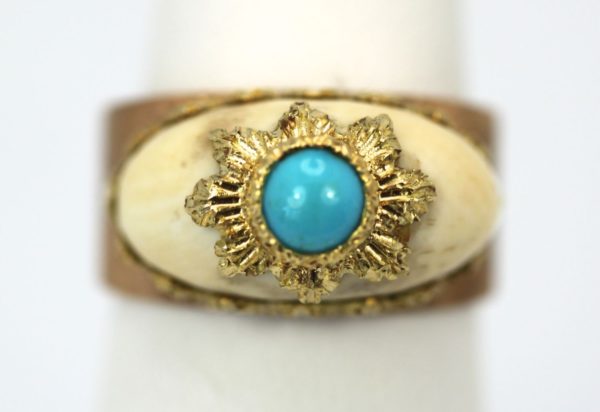 Buccellati 18K Brushed Yellow Gold & Turquoise Ring detail