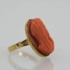 Antique Deco High Relief Carved Italian Coral Maiden Ring right side
