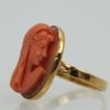 Antique Deco High Relief Carved Italian Coral Maiden Ring left side
