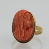 Antique Deco High Relief Carved Italian Coral Maiden Ring