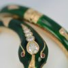 Enamel Snake Bangle Bracelet With Yellow Gold & Diamonds head #2