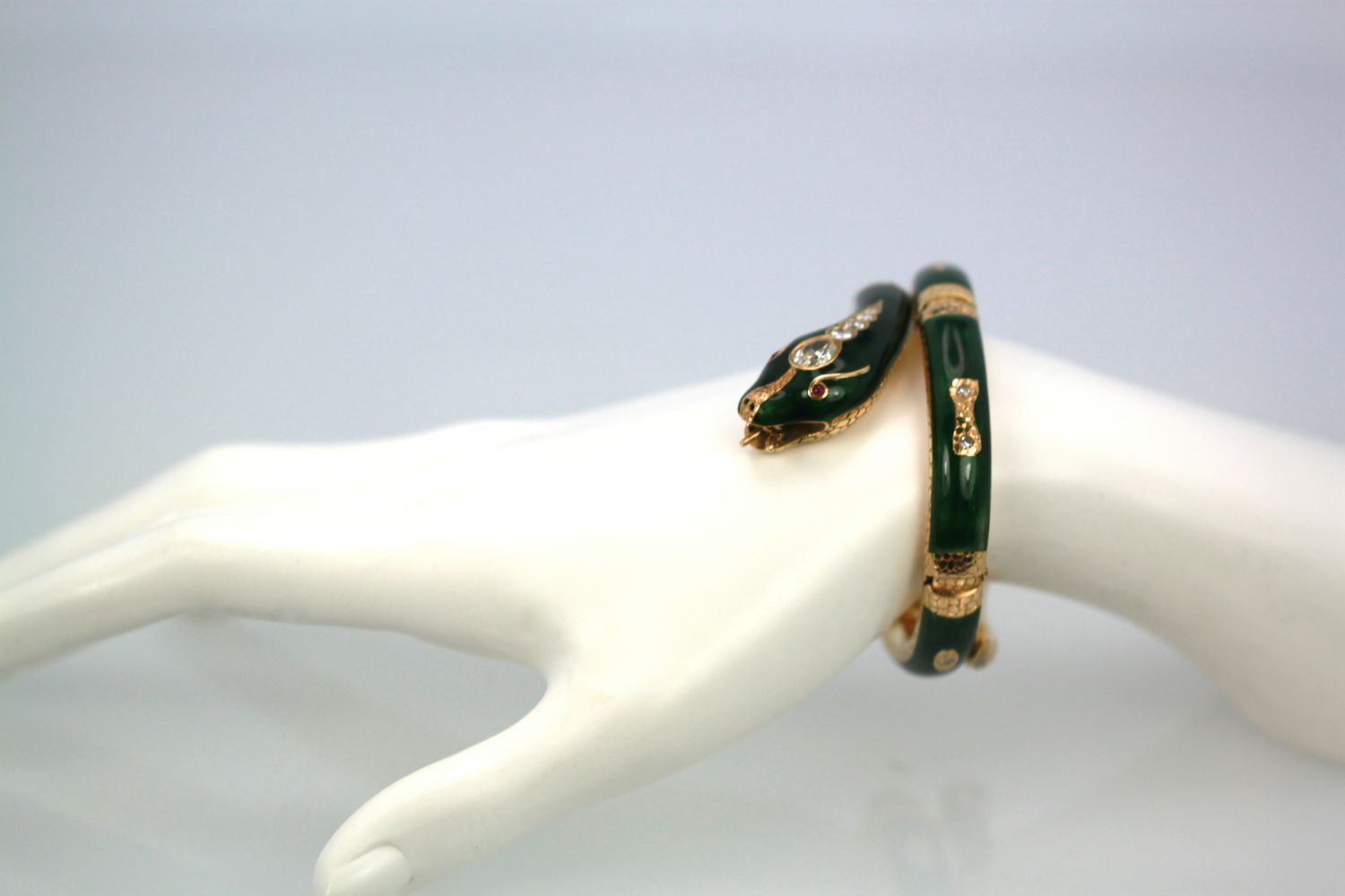 Enamel Snake Bangle Bracelet With Yellow Gold & Diamonds model
