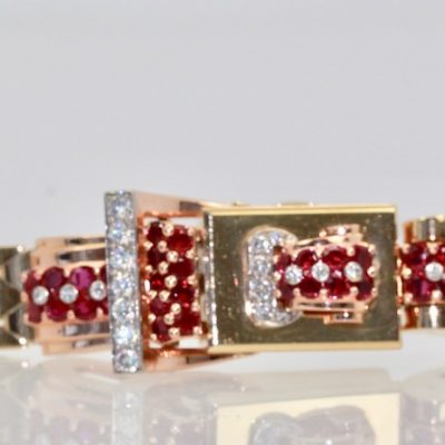Vintage Retro Swiss Ruby Diamond Ladies Flip Top Watch - close up