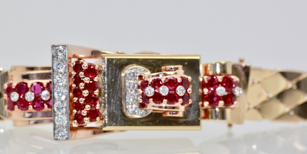 Vintage Retro Swiss Ruby Diamond Ladies Flip Top Watch – detail