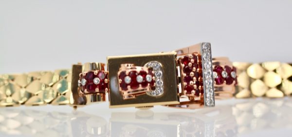 Vintage Retro Swiss Ruby Diamond Ladies Flip Top Watch - close up #2