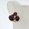 Seaman Schepps Ruby Cabochon Pierced Earrings With 3 Seed Pearls And 1 Diamond 18K on ear #2