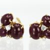 Seaman Schepps Ruby Cabochon Pierced Earrings With 3 Seed Pearls And 1 Diamond 18K