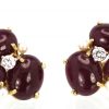 Seaman Schepps Ruby Cabochon Pierced Earrings With 3 Seed Pearls And 1 Diamond 18K detail