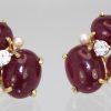 Seaman Schepps Ruby Cabochon Pierced Earrings With 3 Seed Pearls And 1 Diamond 18K detail #2