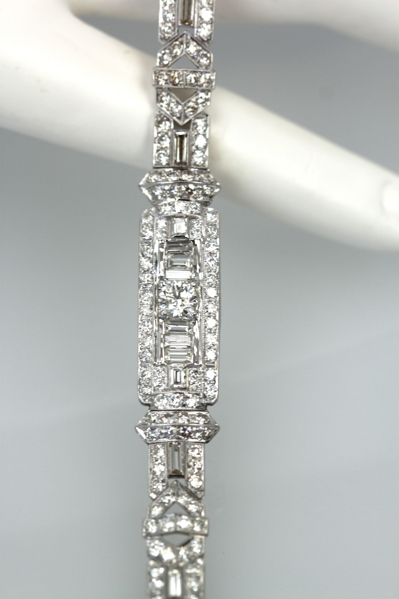 Deco 18K Round & Baguette Diamond 6.97 Carats Bracelet draped