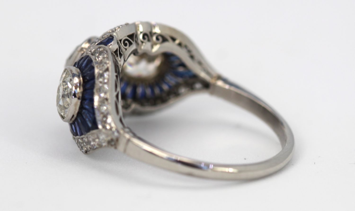 Deco Platinum Sapphire Diamond Ring – inside