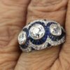 Deco Platinum Sapphire Diamond Ring- on finger