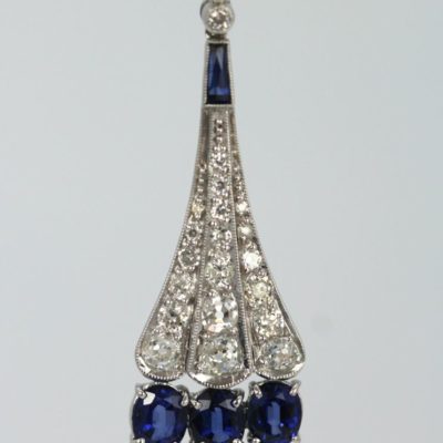 Art Deco Platinum, Sapphire, Diamond Earrings single