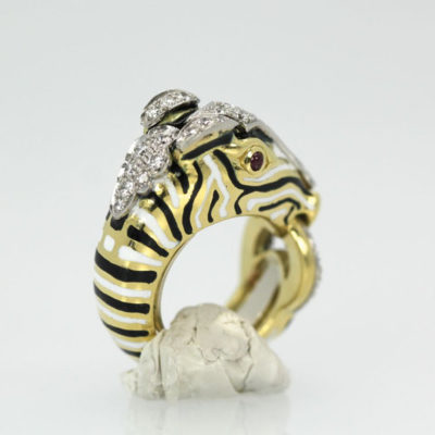 David Webb Diamonds & Rubies Zebra Ring - on stand #2